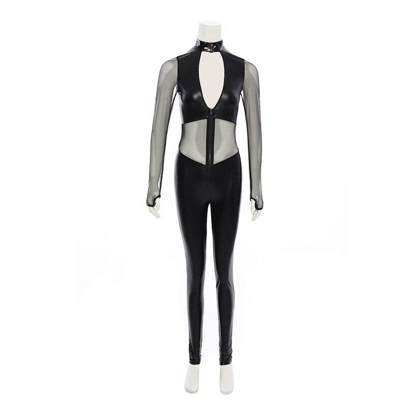 Policewoman - Erotic Costume Set With Handcuff & Whip Faux Leather Bodystocking For Woman - Image 5